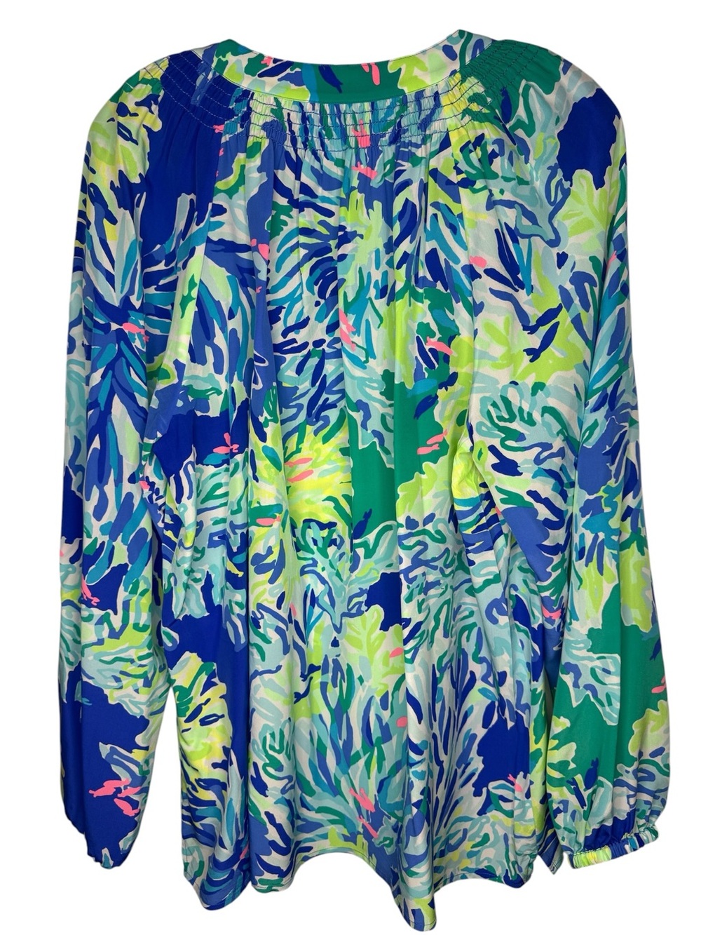 Lilly Pulitzer Elsa Blouse Wade and Sea Print Long-Sleeve Tunic Top XLarge - Picture 2 of 6